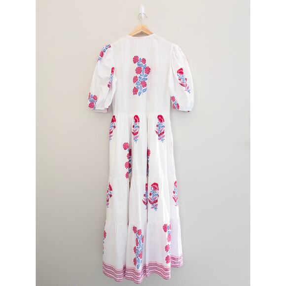 Tuckernuck Maxi Dress Oliphant Pink Grandiflora Puff Sleeve White Size M Floral - Picture 5 of 14